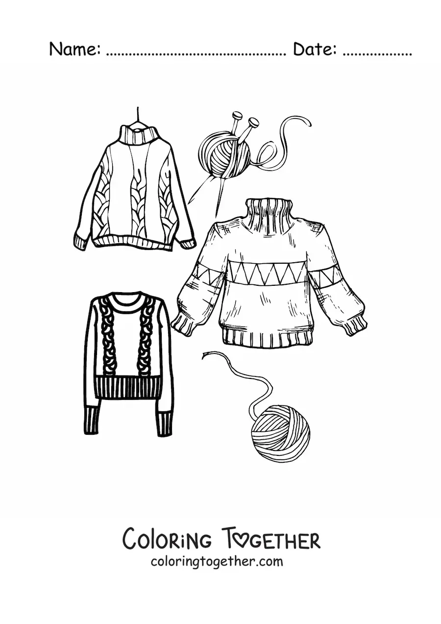 Coloring page of Christmas sweaters