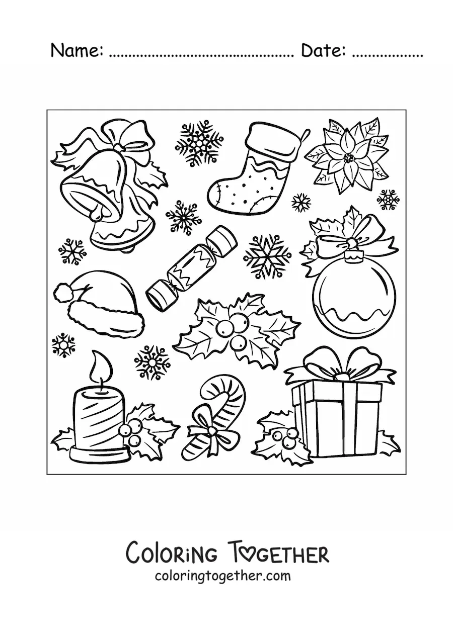 Coloring page of Christmas decorations