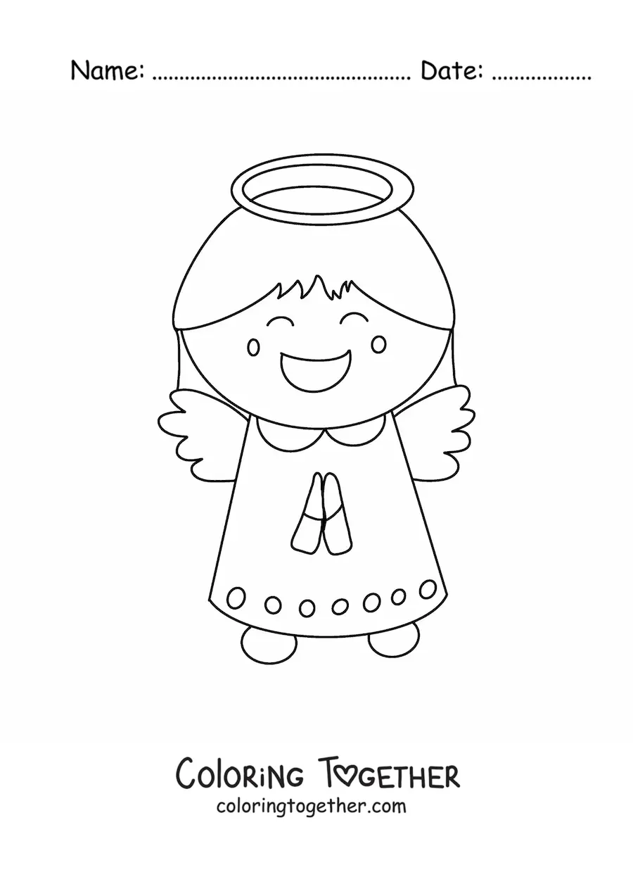 Coloring page of a little Christmas angel praying