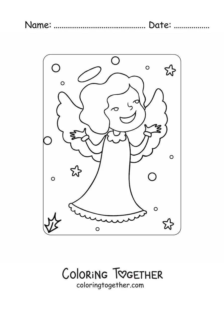 Coloring page of a Christmas angel
