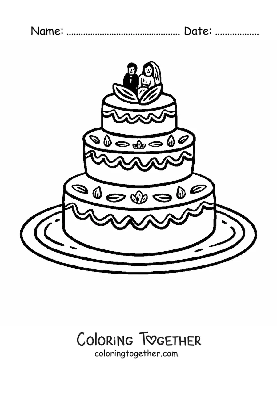 Coloring page of a wedding cake