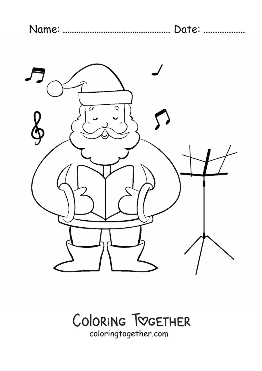 Coloring page of Santa Claus singing Christmas carols