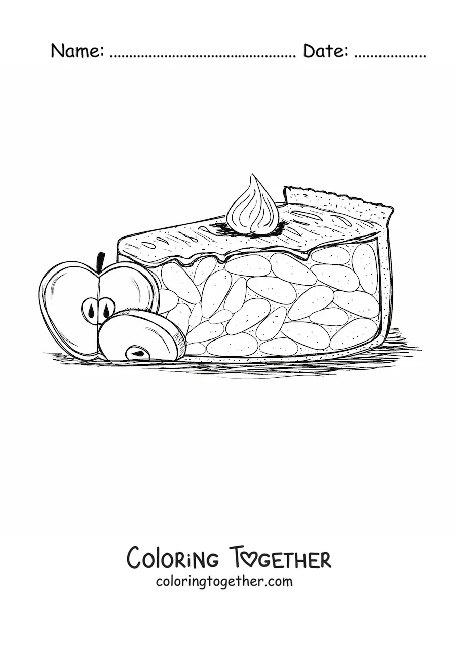 Coloring page of a slice of apple pie