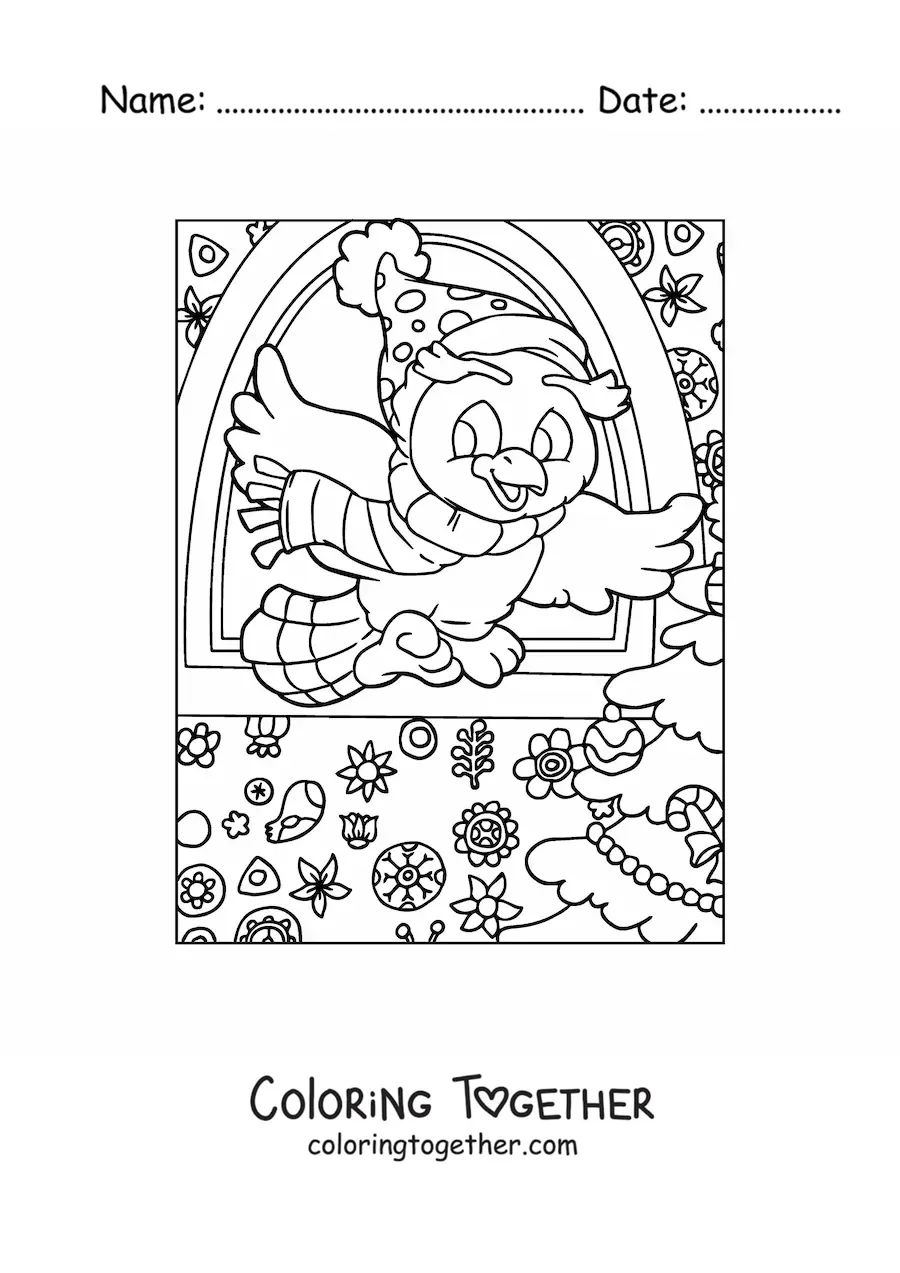 Coloring page of cartoon Christmas birds