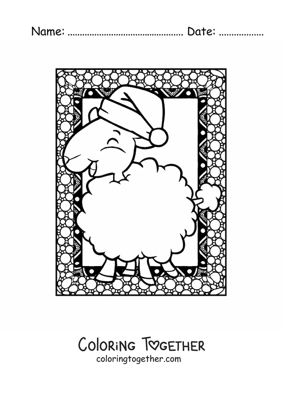 Coloring page of a kawaii Christmas sheep