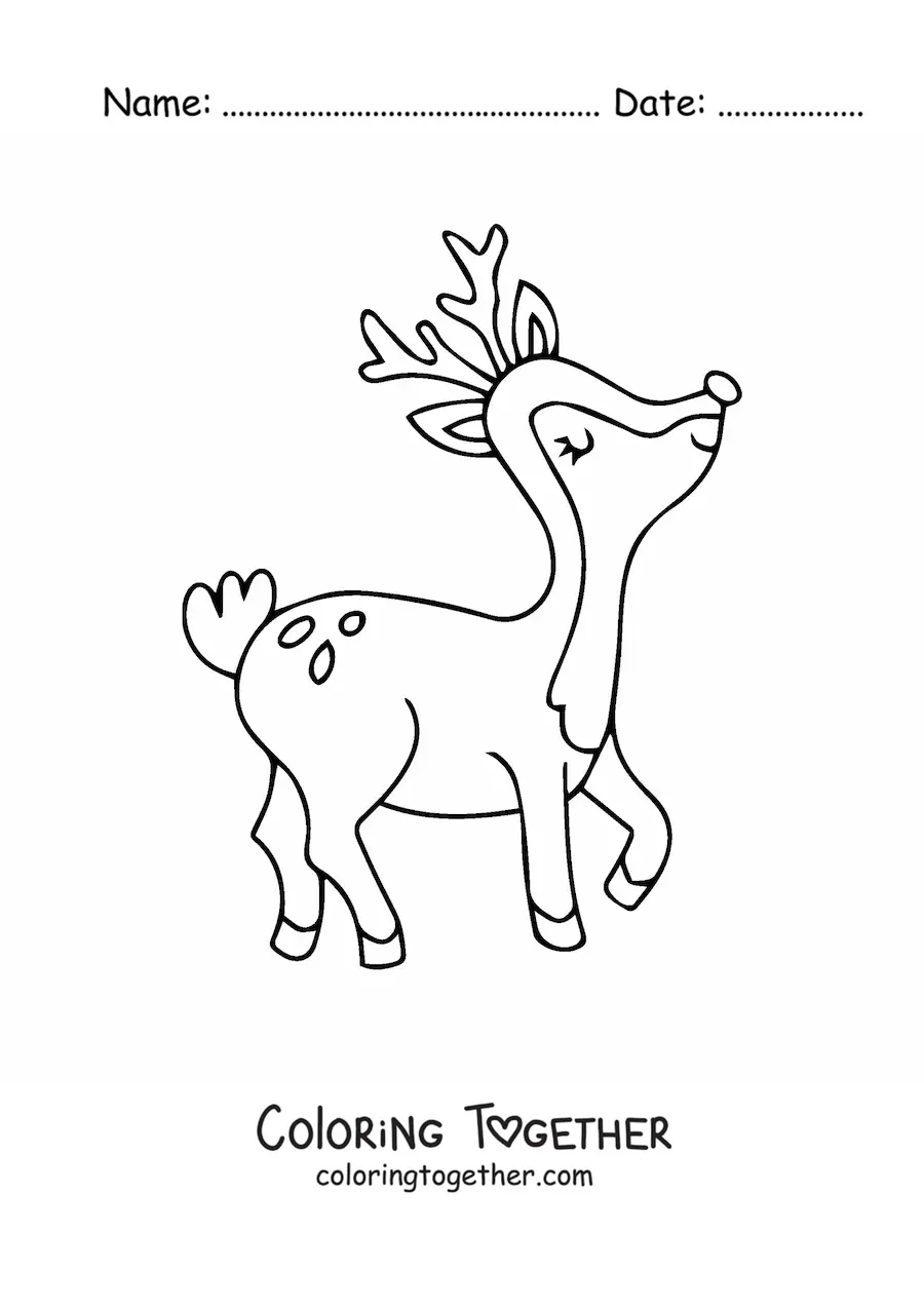 Coloring page of a Christmas deer walking
