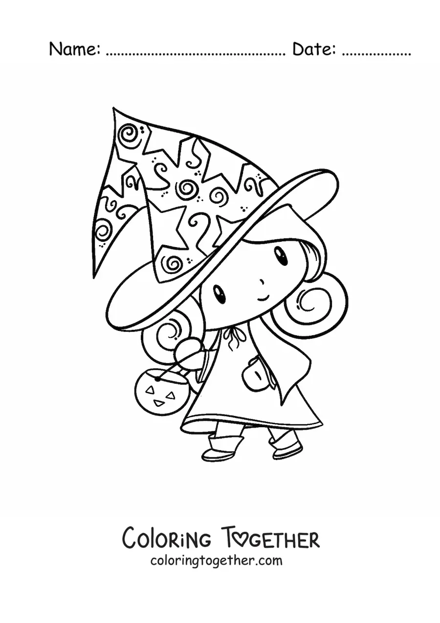 Coloring page of a kawaii witch