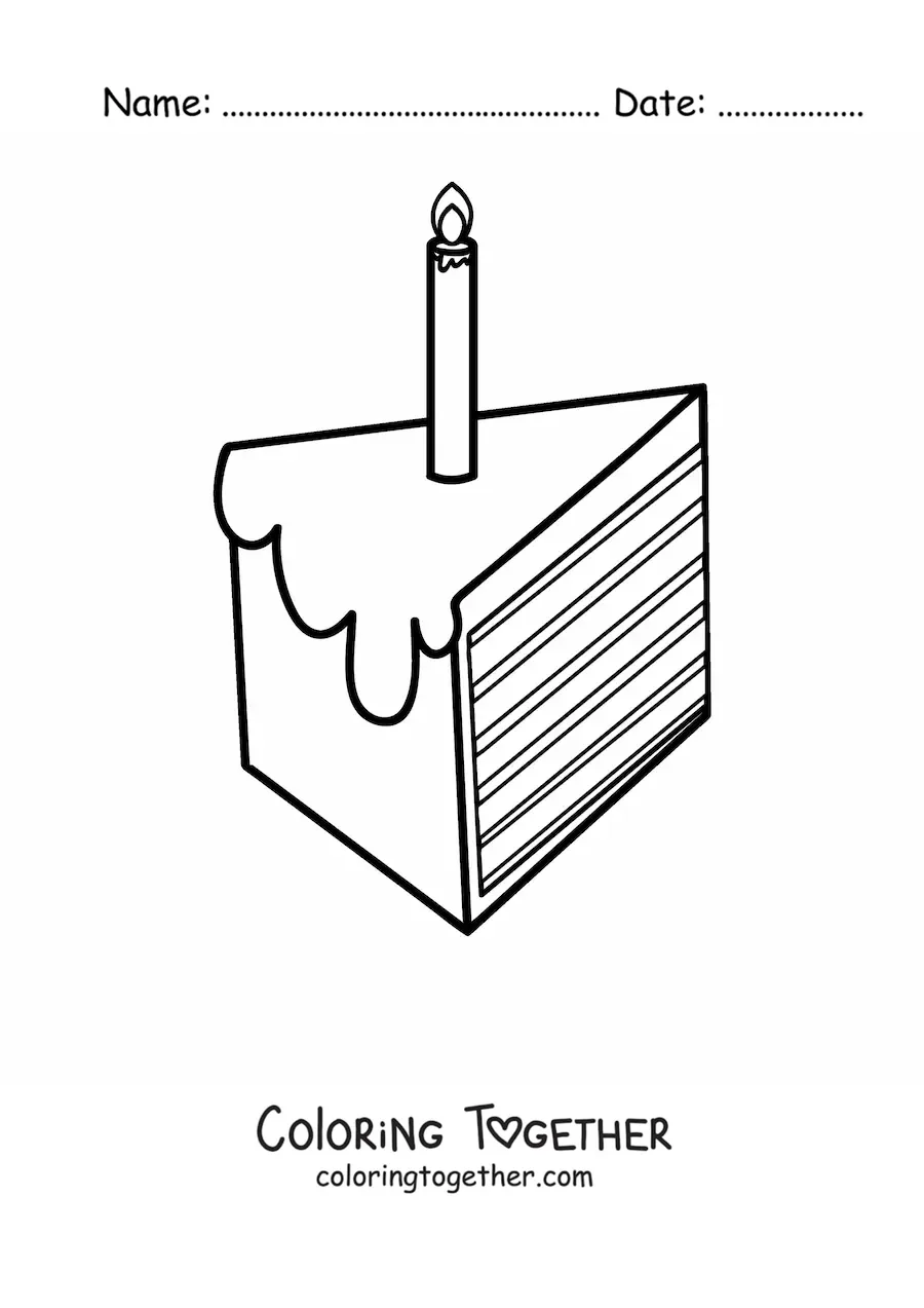 Coloring page of a cake slice with a birthday candle