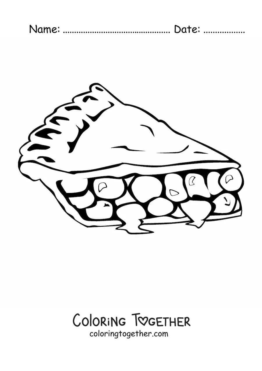 Coloring page of a slice of fruit pie