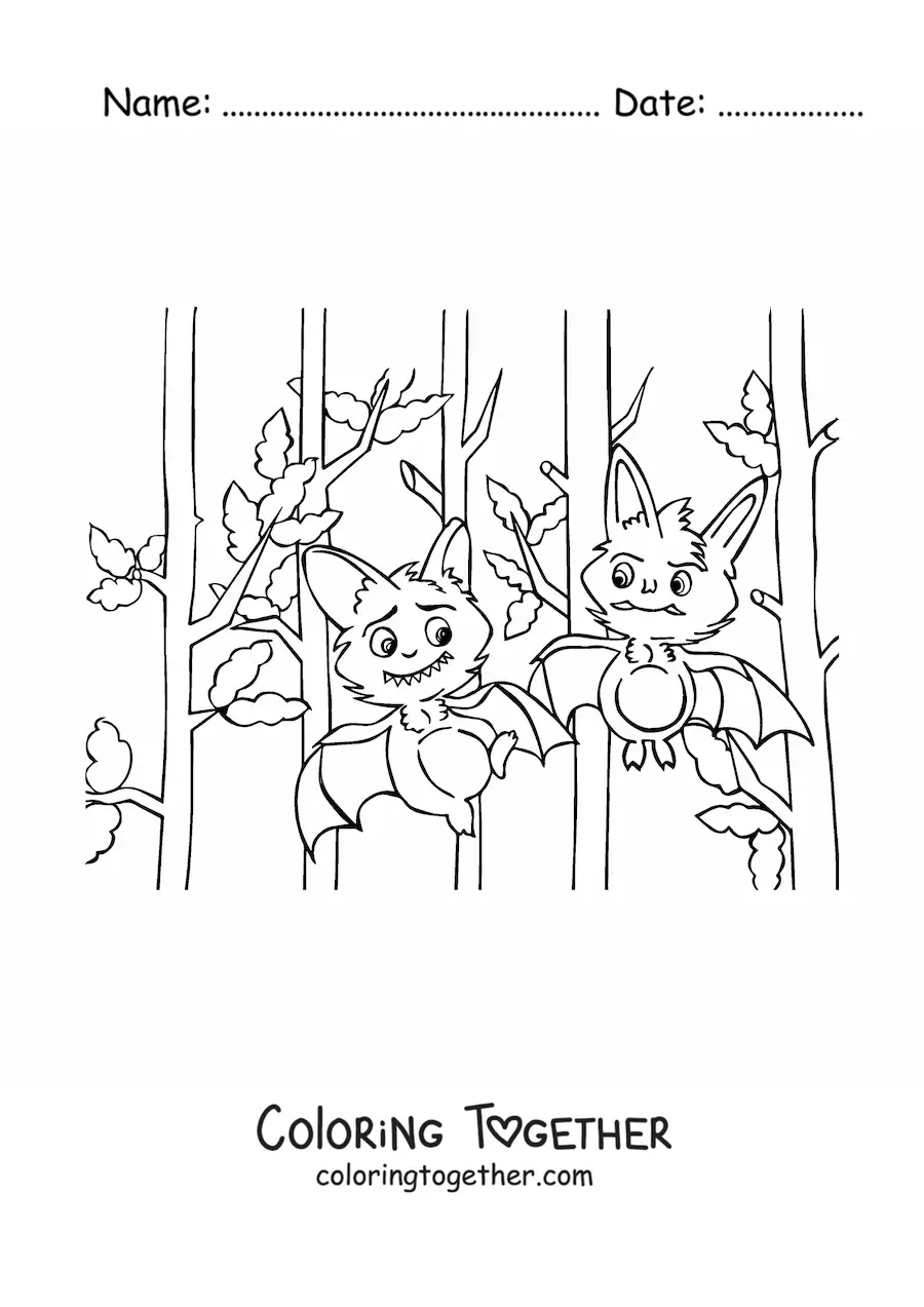 Coloring page of vampires turned into cartoon bats