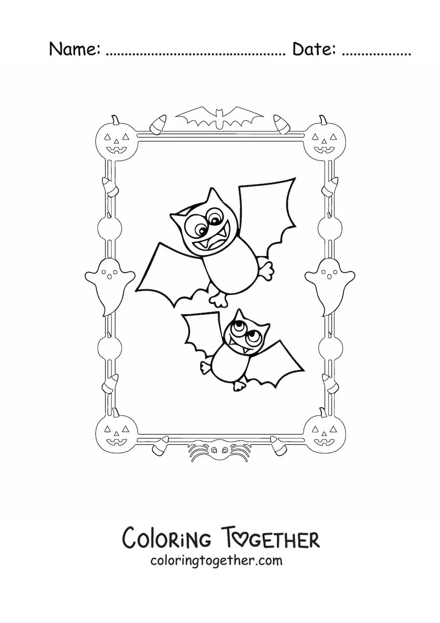 Coloring page of cartoon Halloween bats