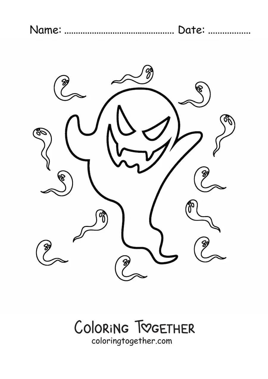 Coloring page of a scary ghost