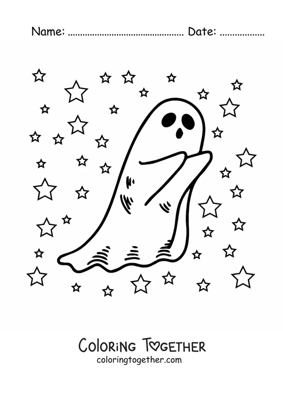 Coloring page of a kawaii ghost scaring