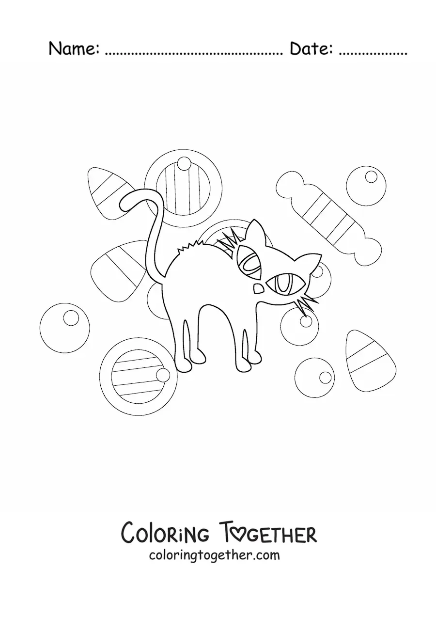 Coloring page of a simple Halloween cat