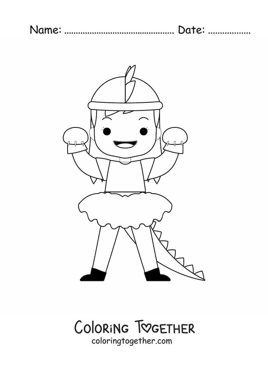 Coloring page of a girl dressed as a monster on Halloween