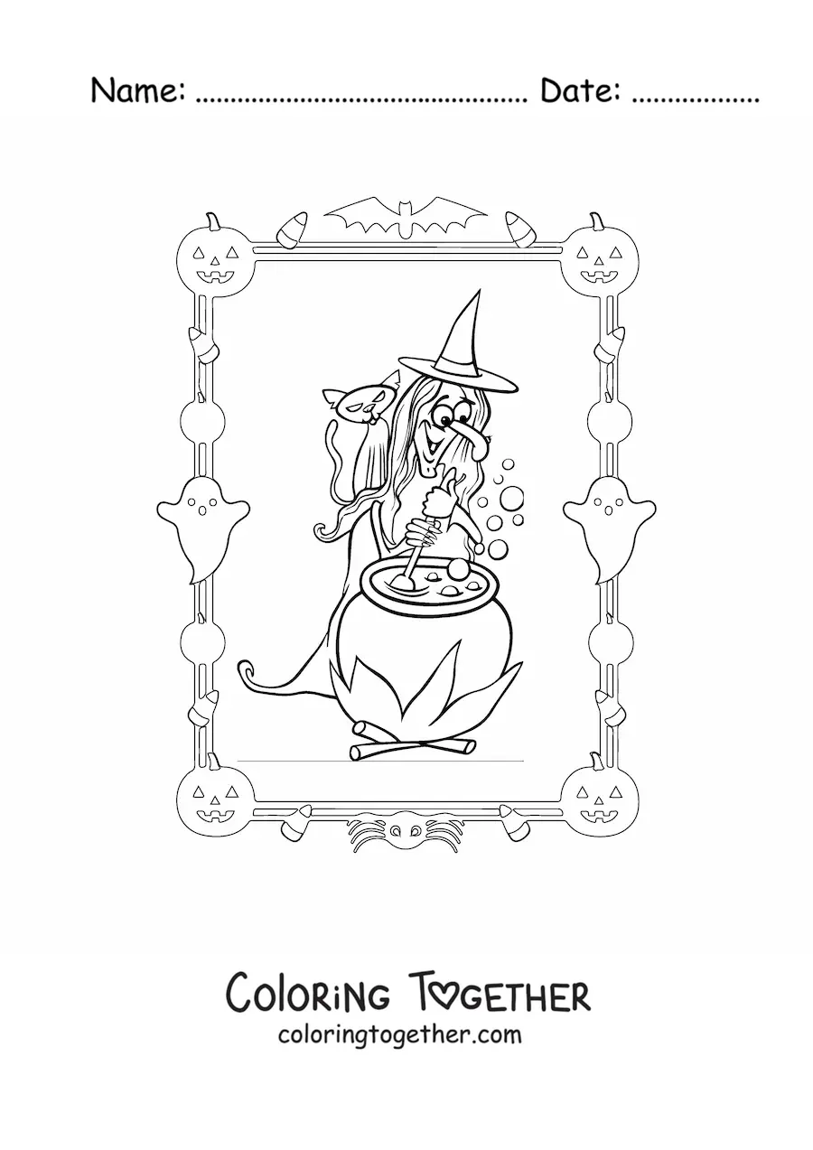Coloring page of an ugly witch costume