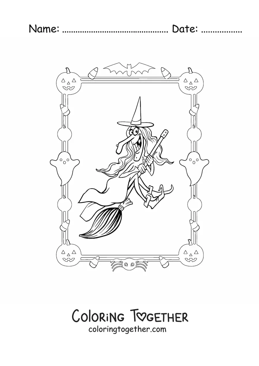 Coloring page of a wicked witch costume