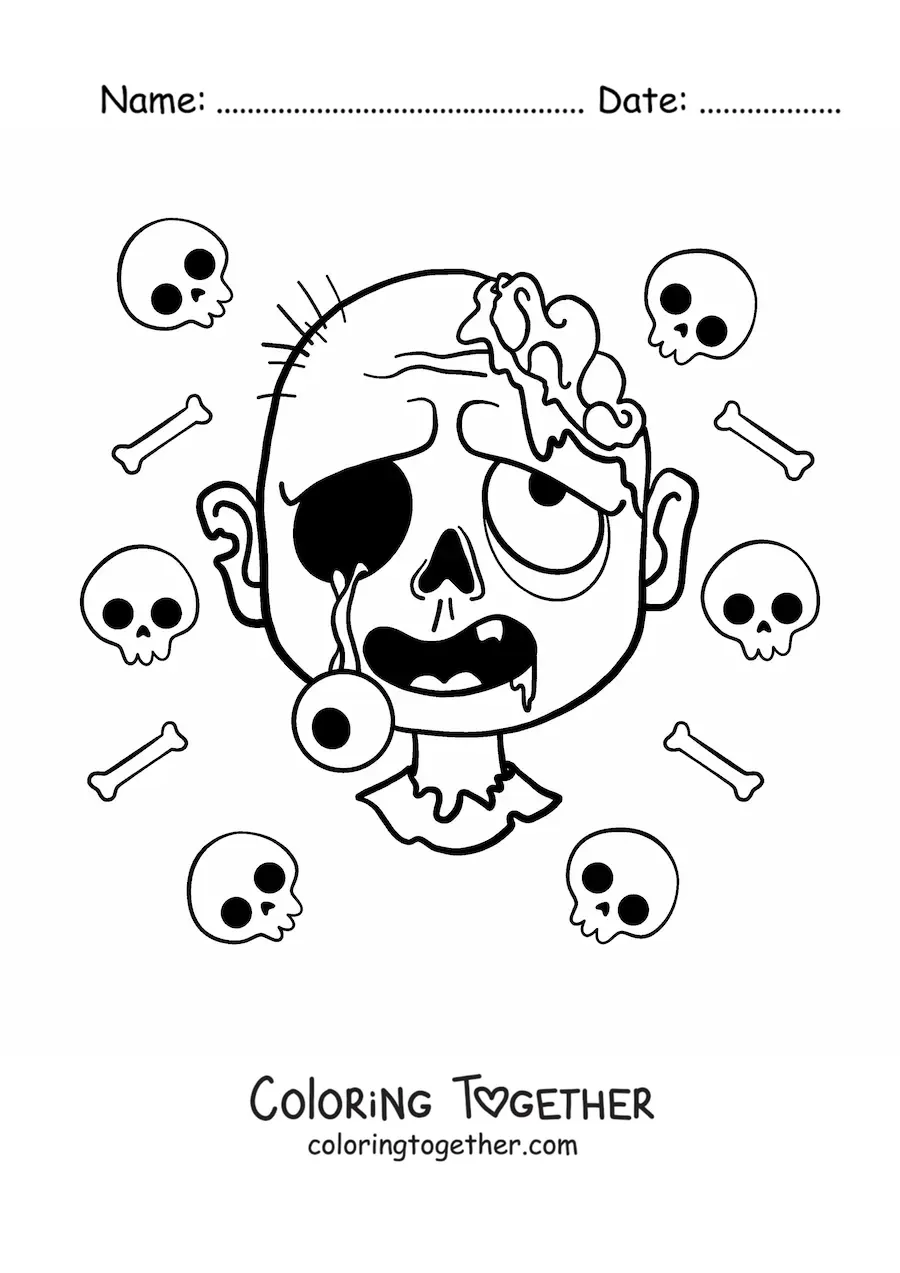 Coloring page of a Halloween zombie face