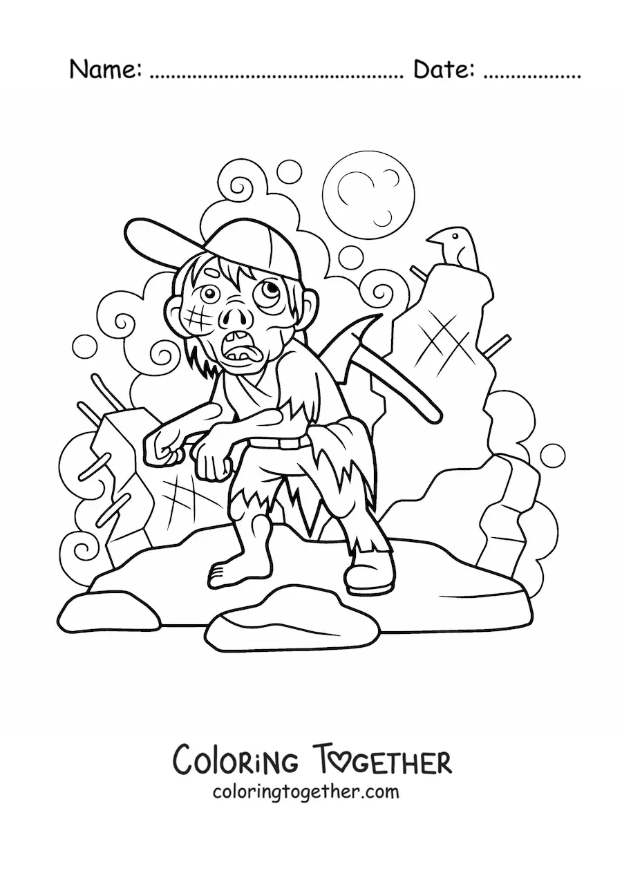 Coloring page of a zombie walking