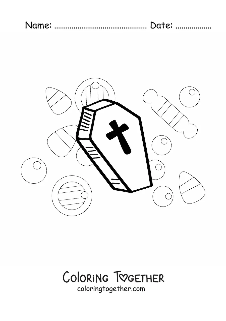 Coloring page of an easy Halloween grave