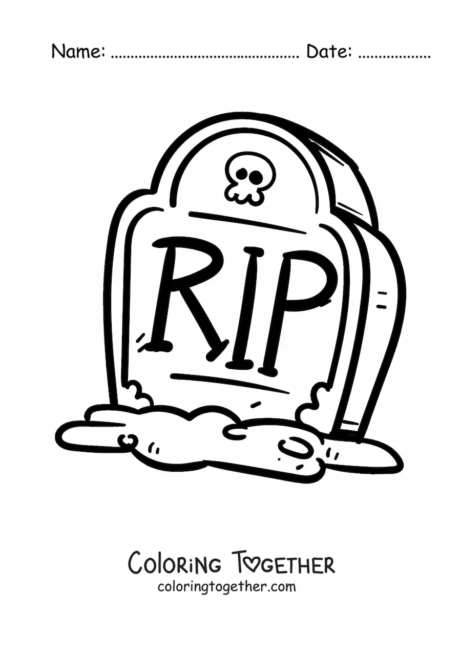 Coloring page of a big Halloween grave