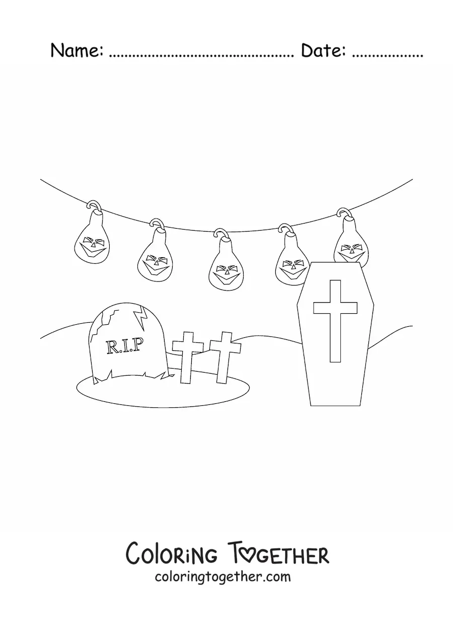 Coloring page of graves on Halloween