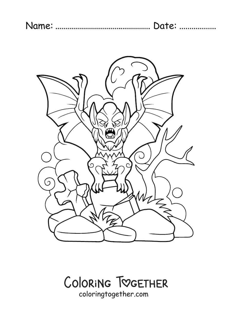 Coloring page of a scary vampire bat
