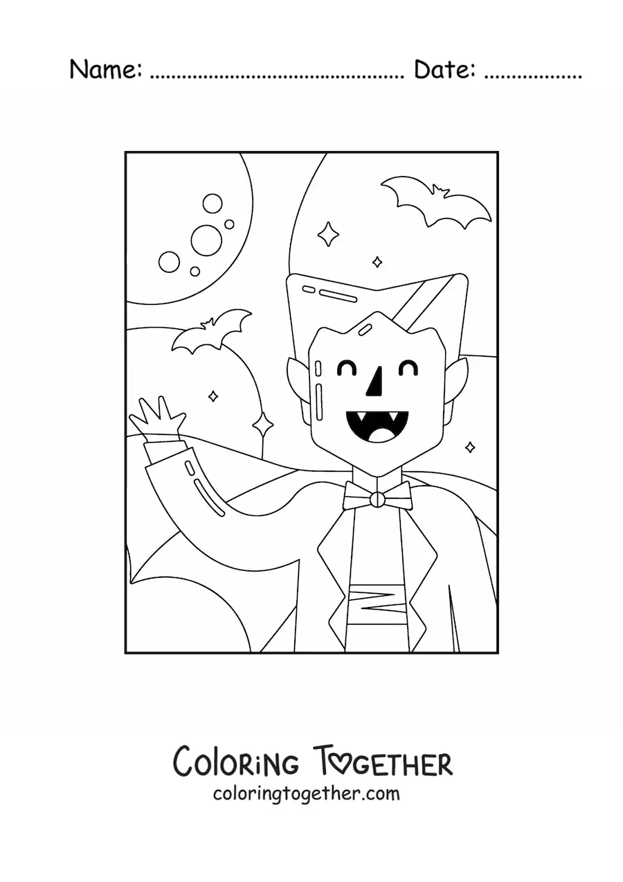 Coloring page of an easy vampire with bats