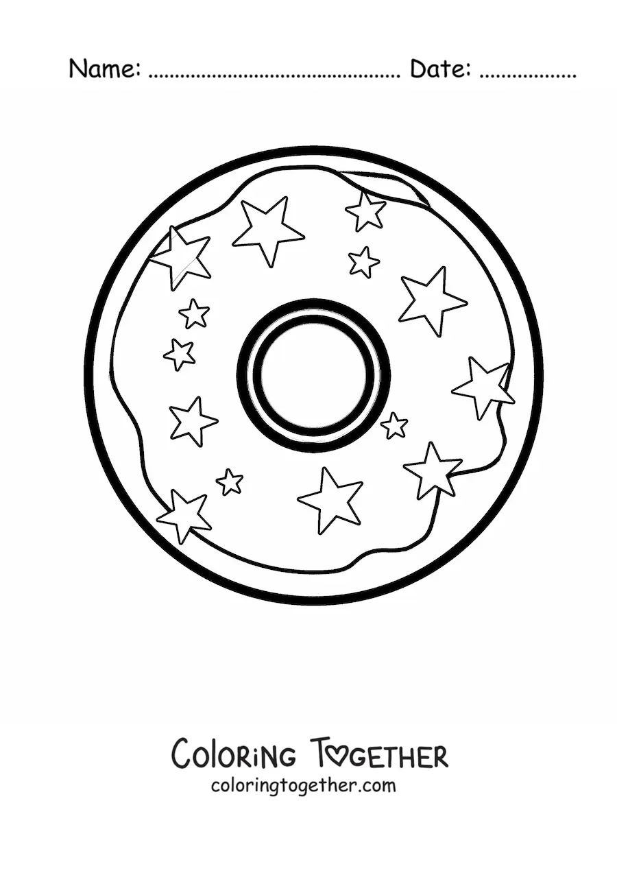 Coloring page of a donut decorated with stars