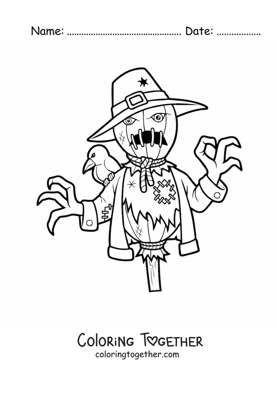 Coloring page of a horror scarecrow