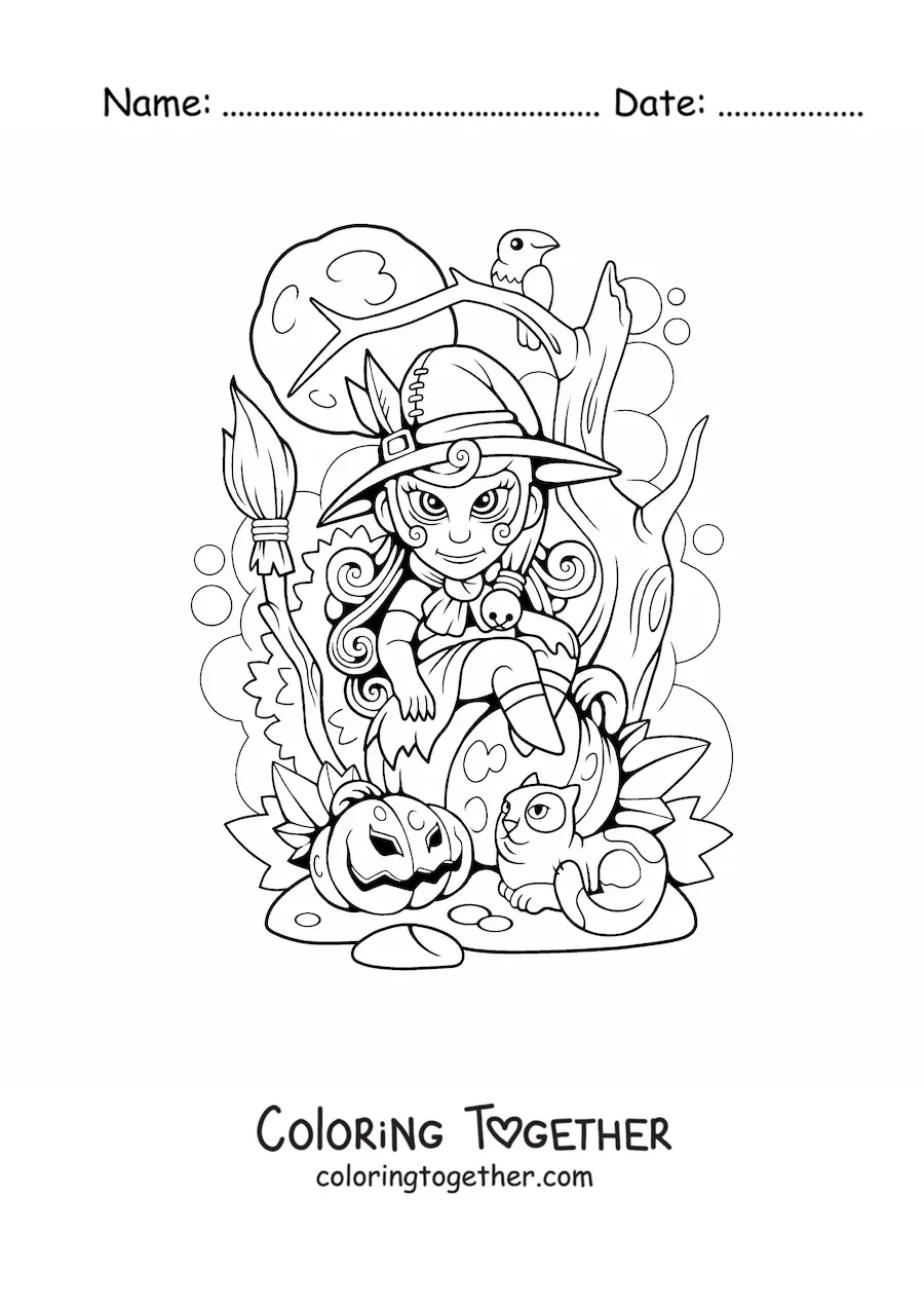 Coloring page of a horror witch