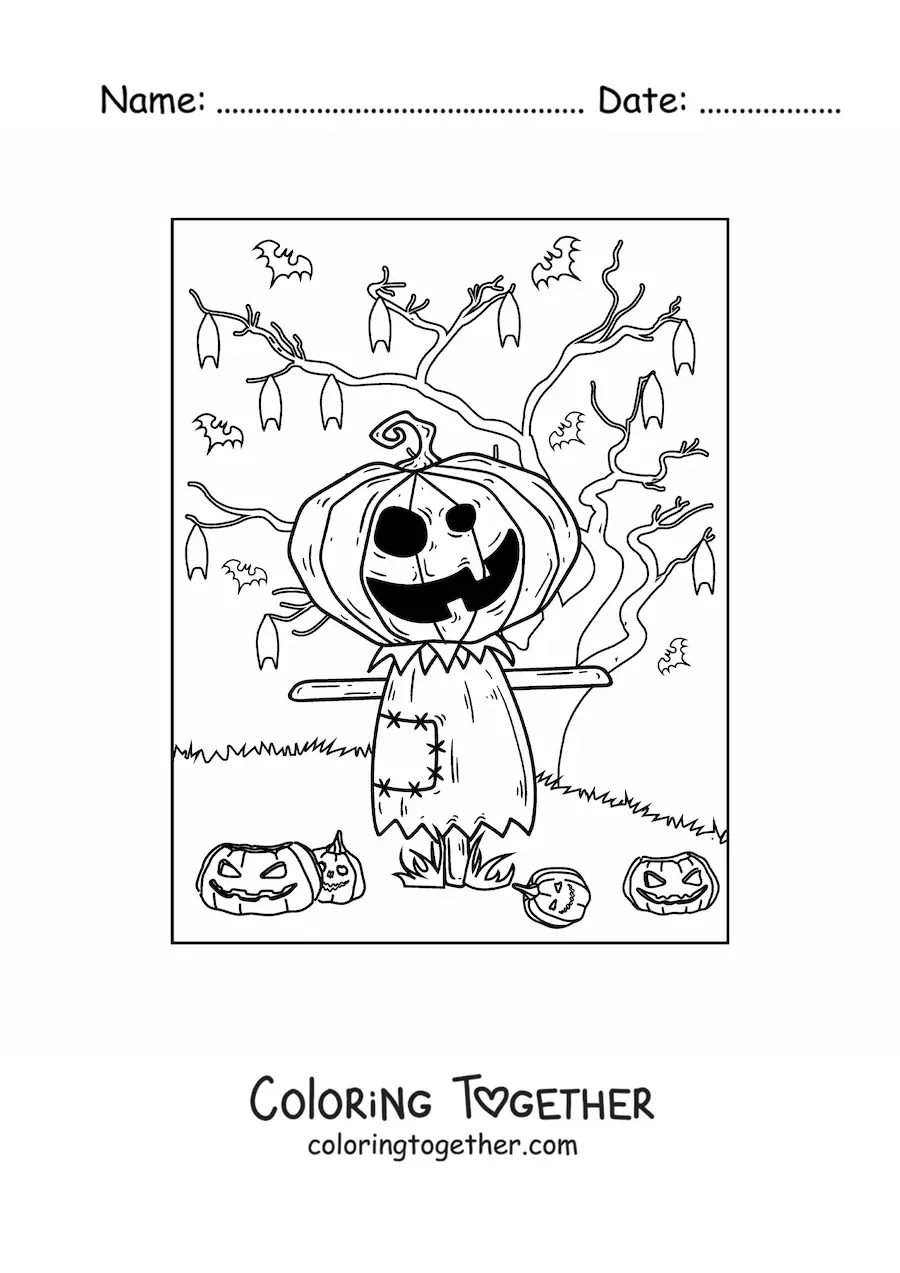 Coloring page of a scary scarecrow