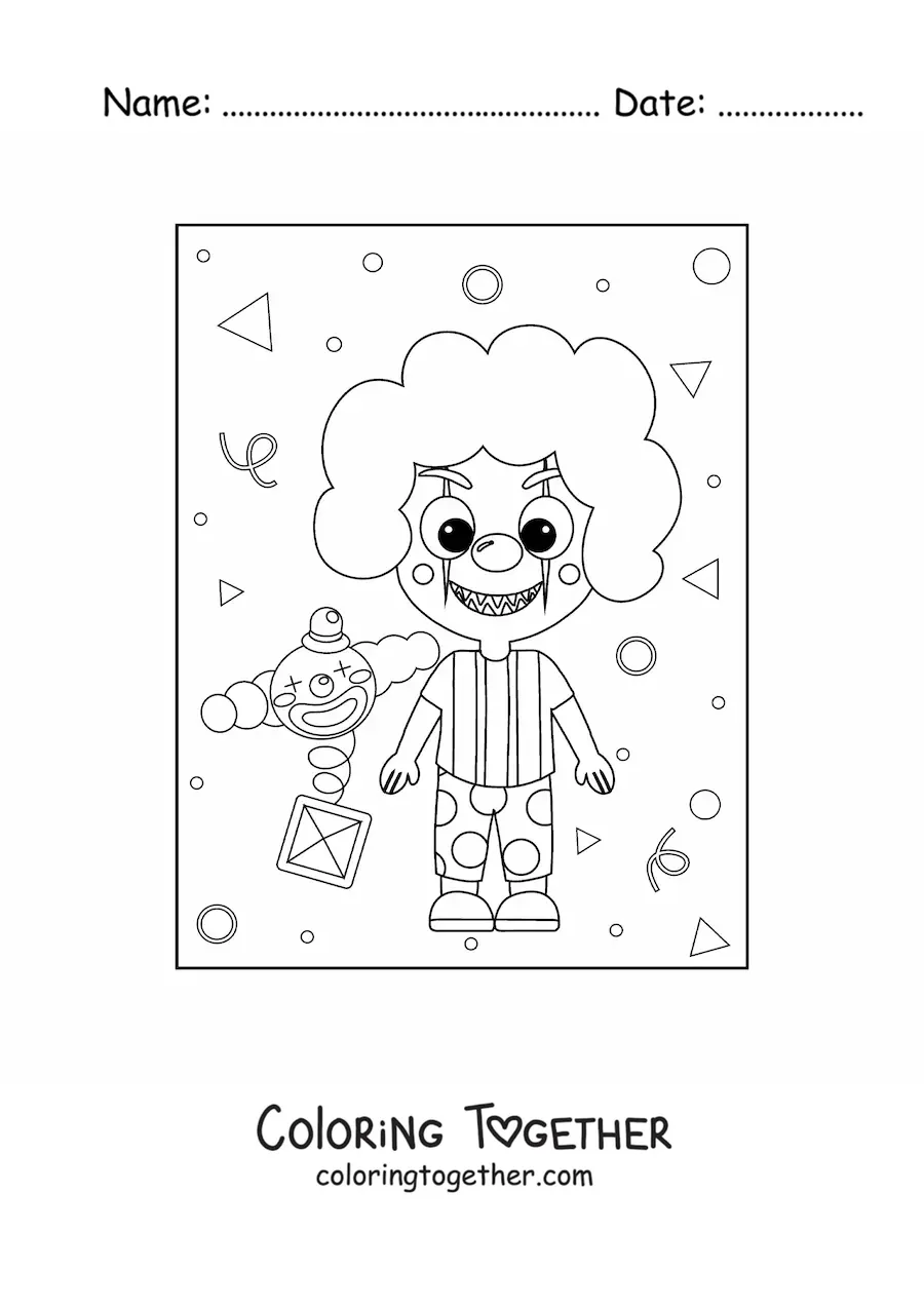 Coloring page of a horror clown