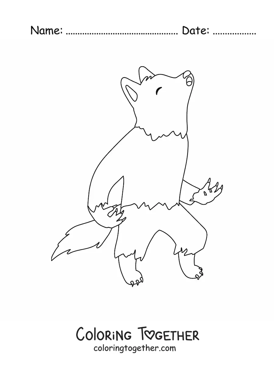 Coloring page of a howling werewolf