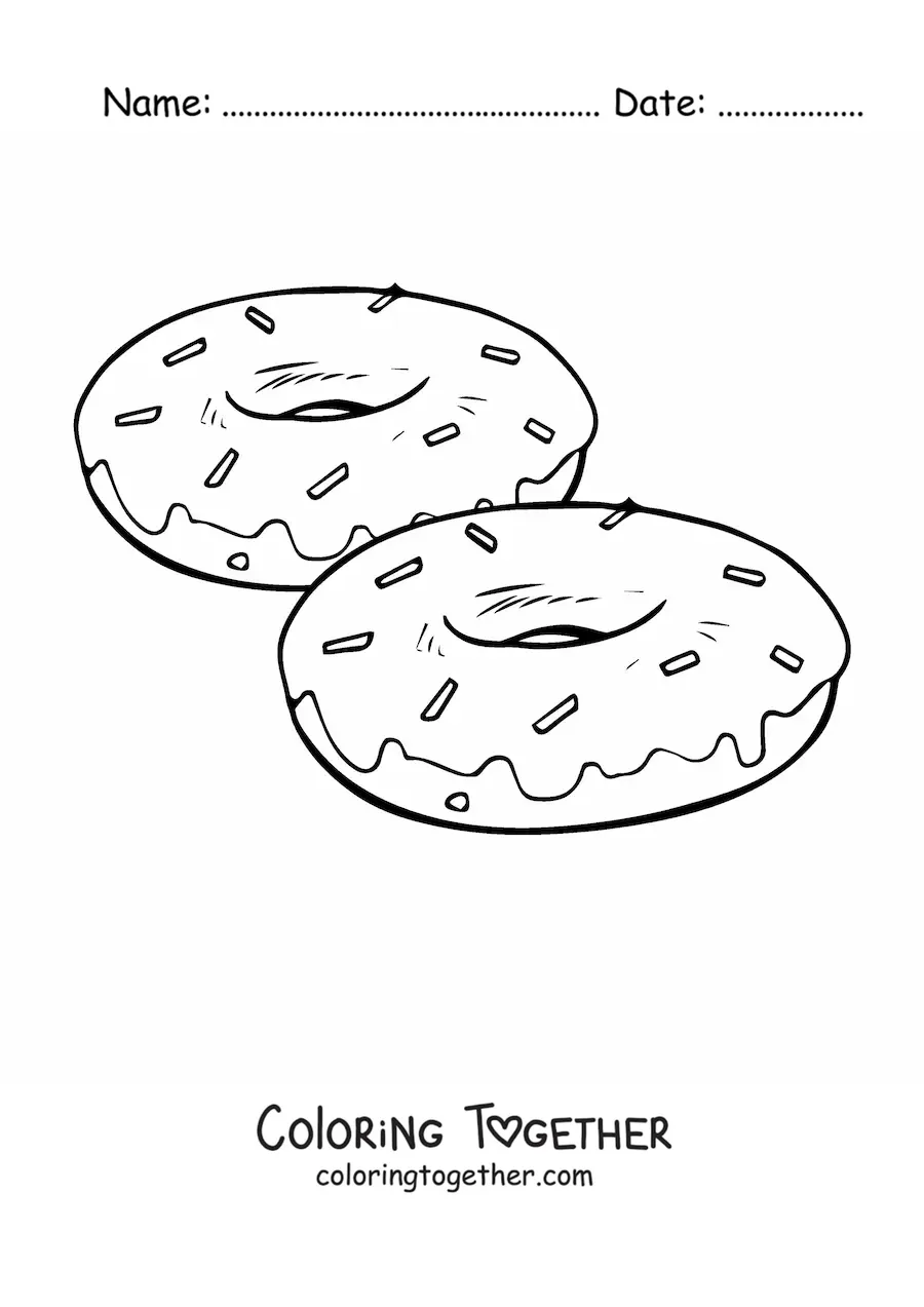 Coloring page of two donuts with sprinkles