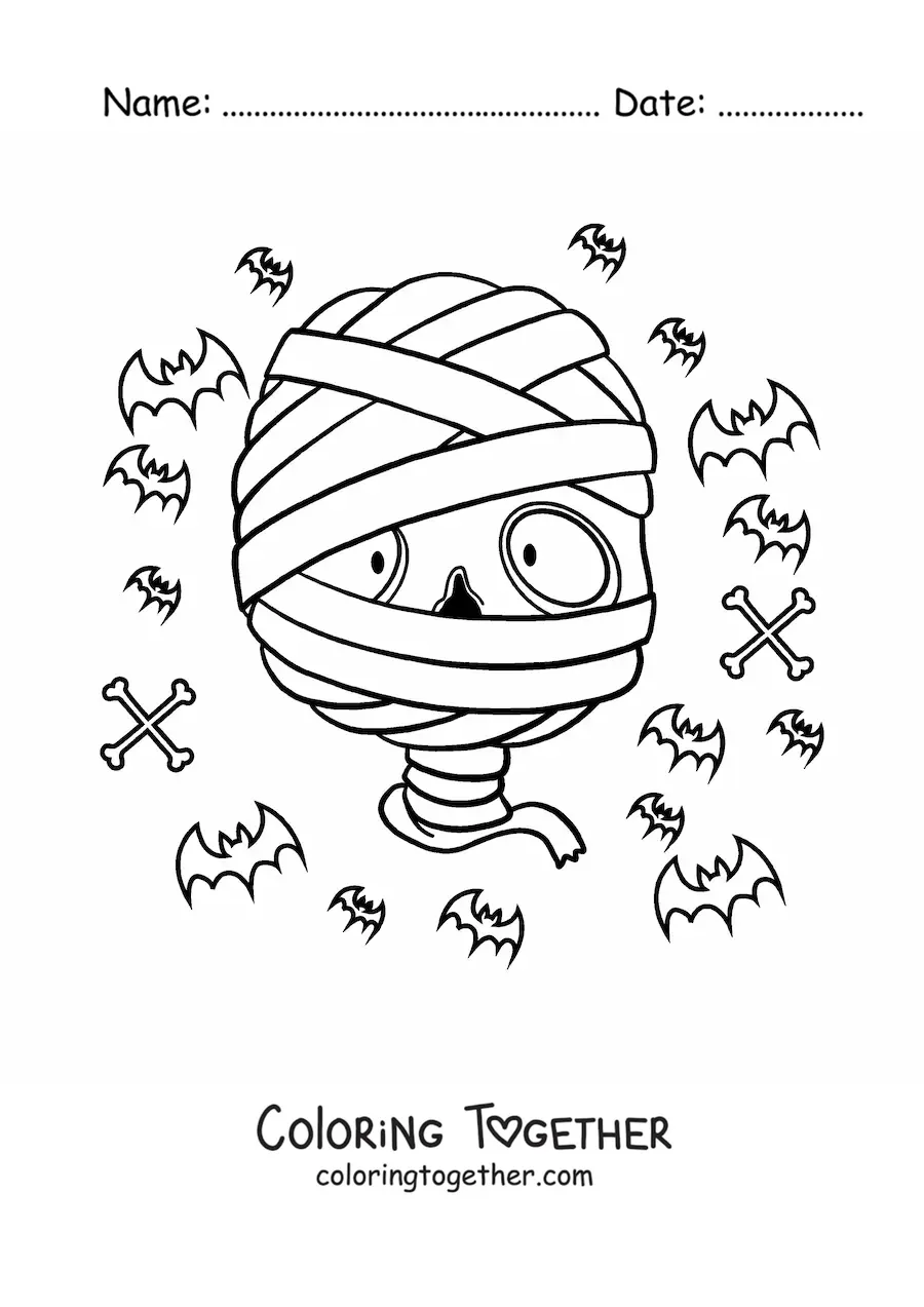 Coloring page of a Halloween mummy face