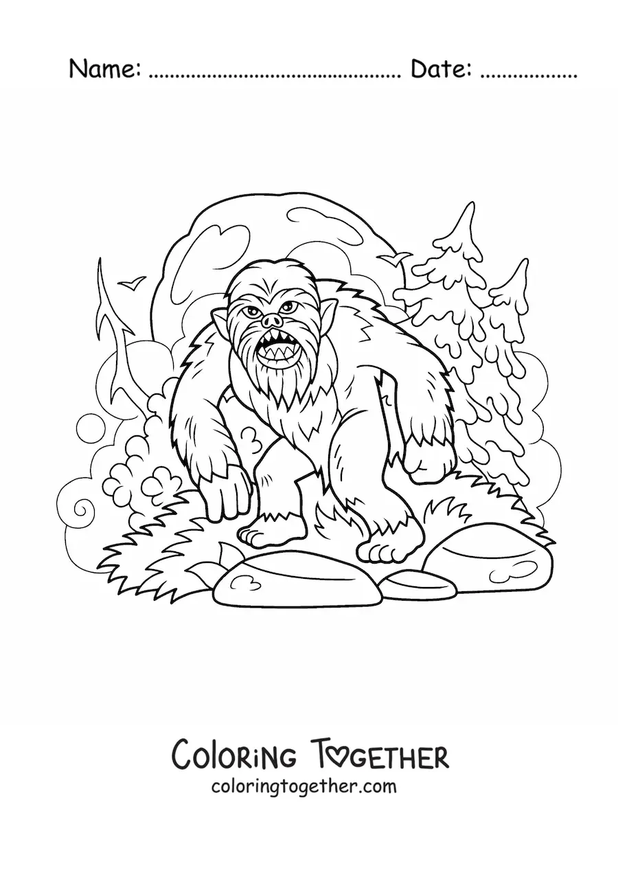 Coloring page of Bigfoot on Halloween