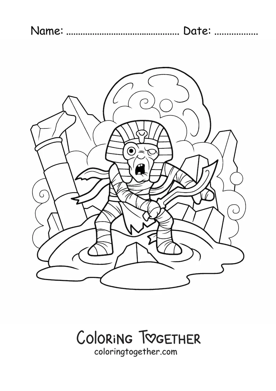 Coloring page of a scary Halloween mummy