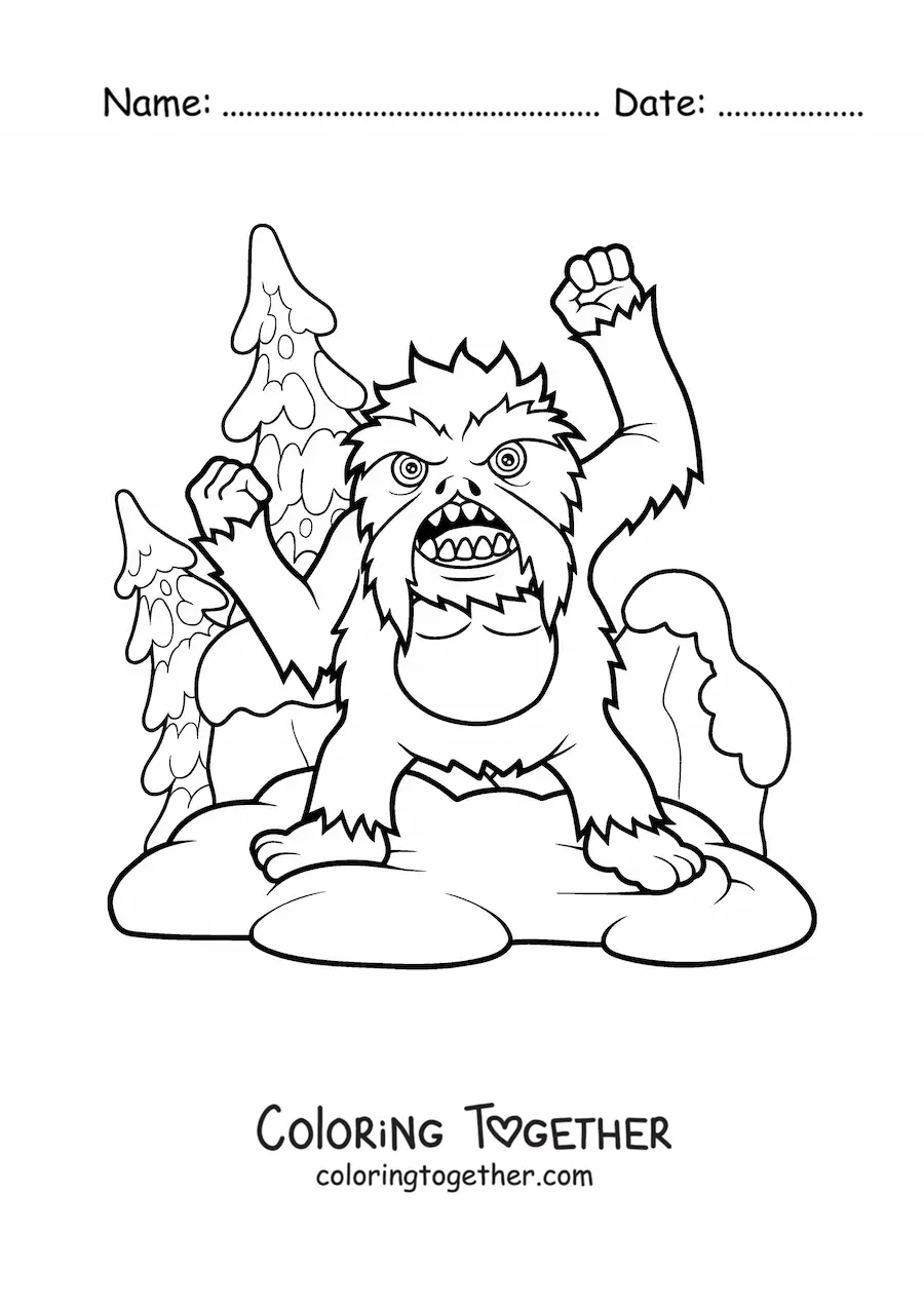 Coloring page of a Halloween yeti