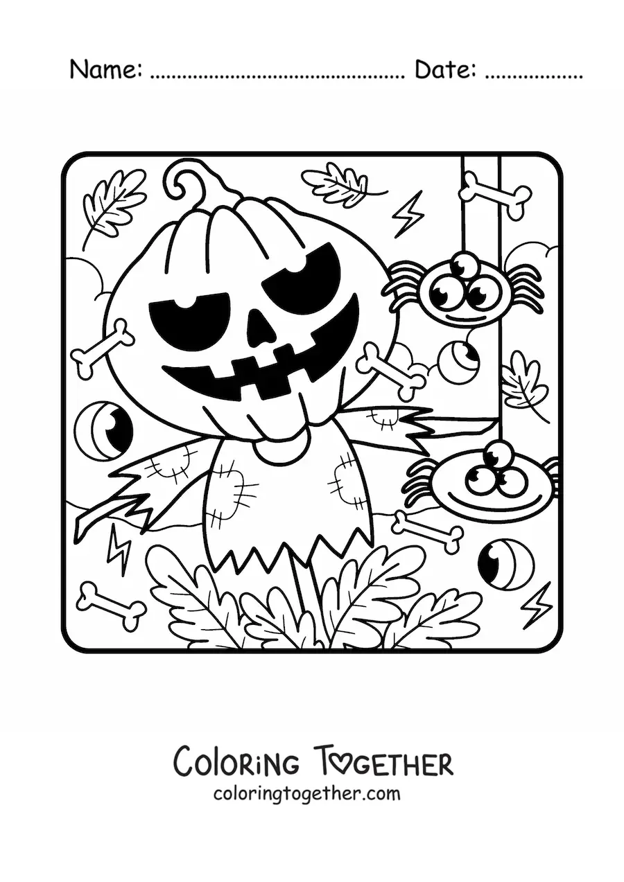 Coloring page of a Halloween scarecrow