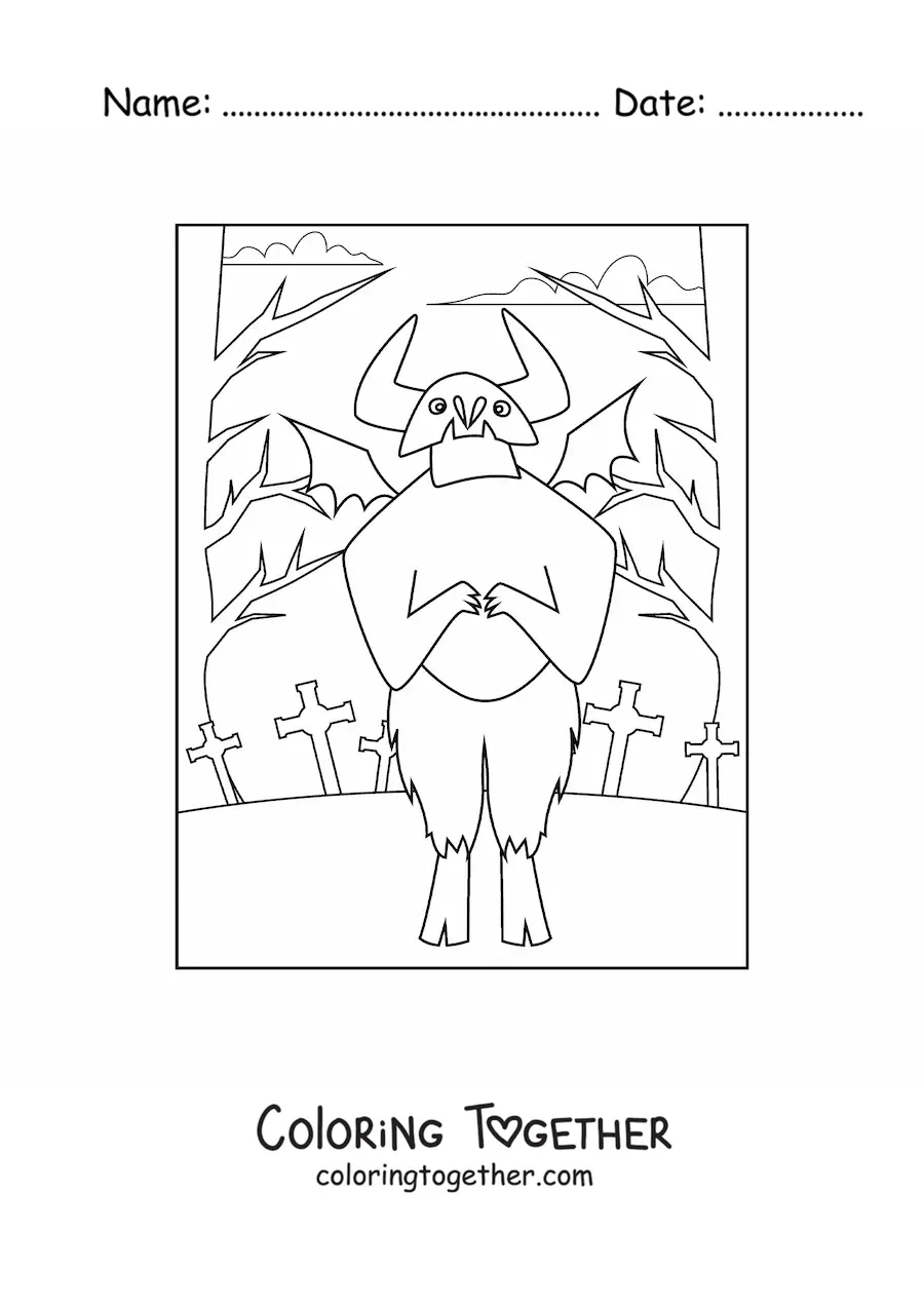 Coloring page of a Halloween devil