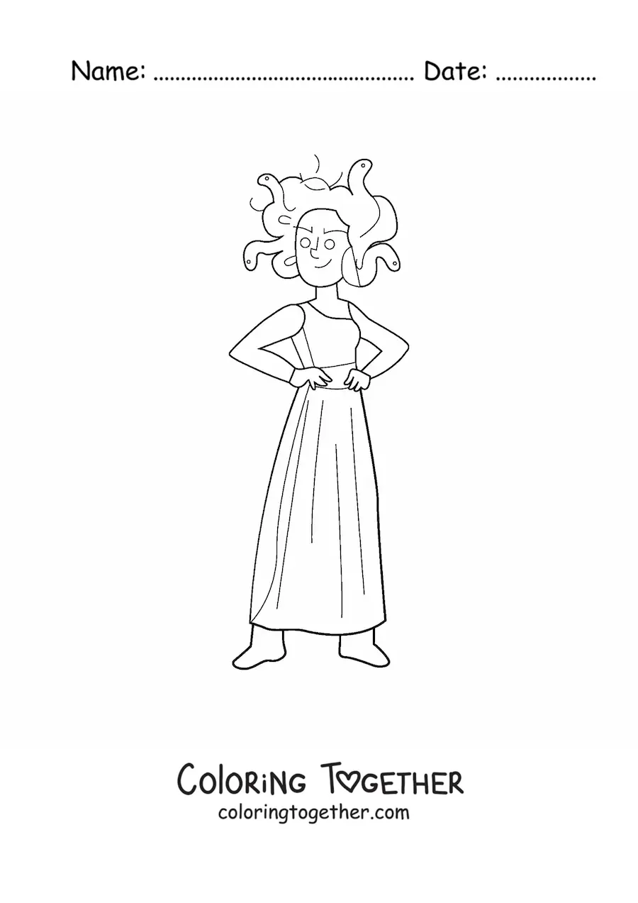 Coloring page of a cartoon Medusa