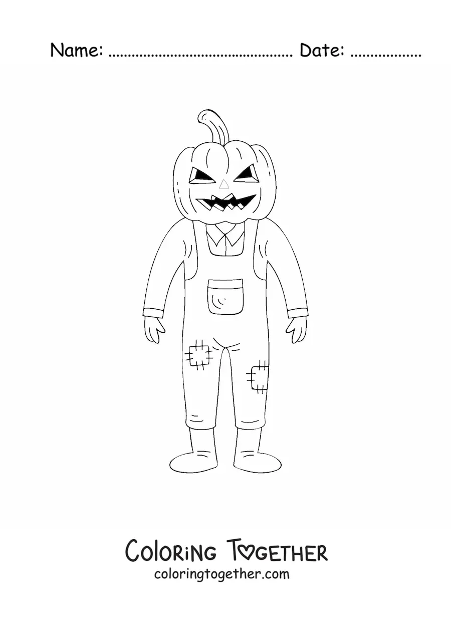 Coloring page of a scary Halloween scarecrow