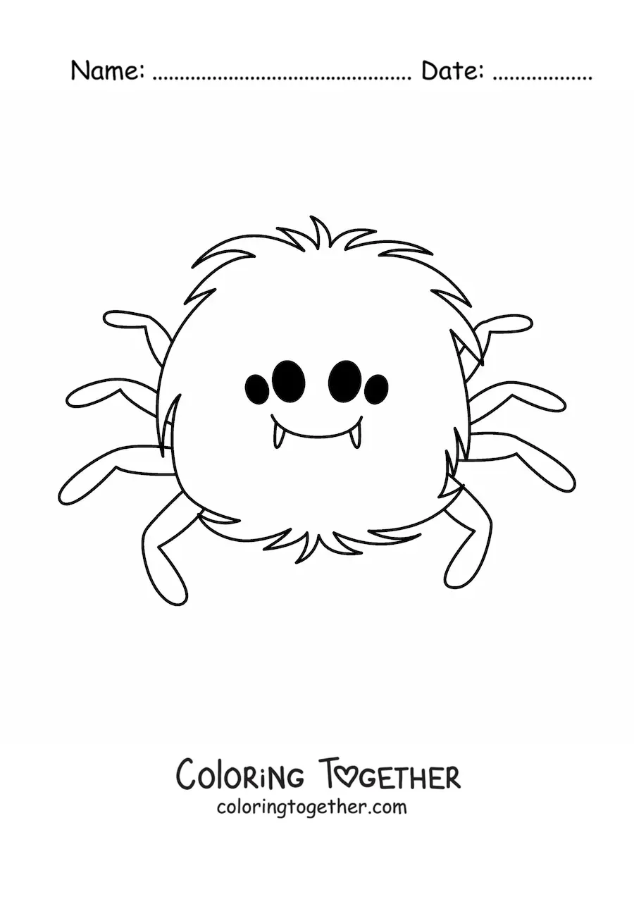 Coloring page of a kawaii Halloween spider