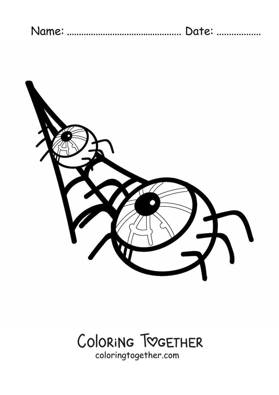 Coloring page of an eye-shaped Halloween spider