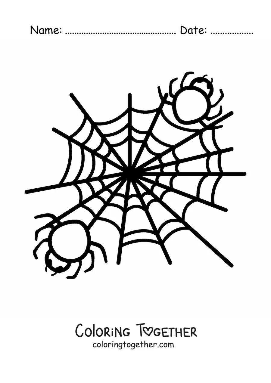 Coloring page of Halloween spiders on their web