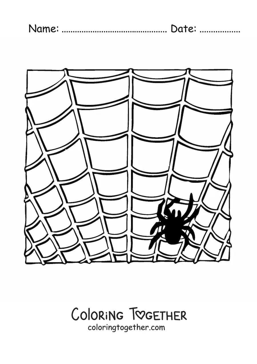 Coloring page of a Halloween spider on its web
