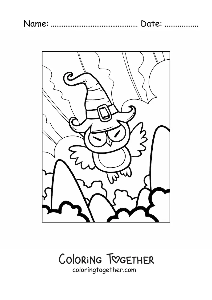 Coloring page of a cartoon Halloween owl