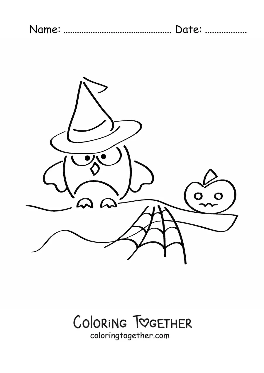 Coloring page of an easy Halloween owl