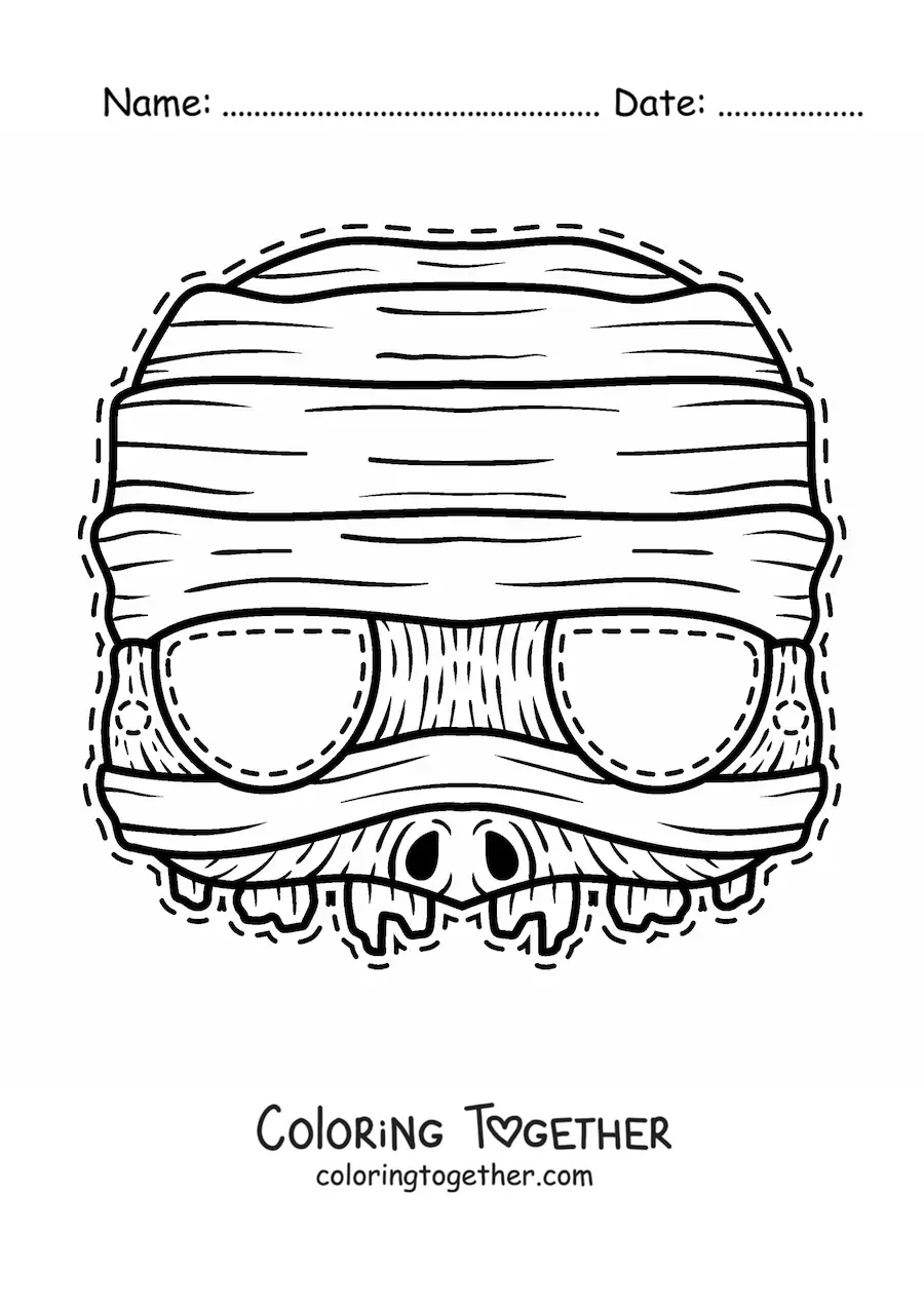Coloring page of a mummy Halloween mask